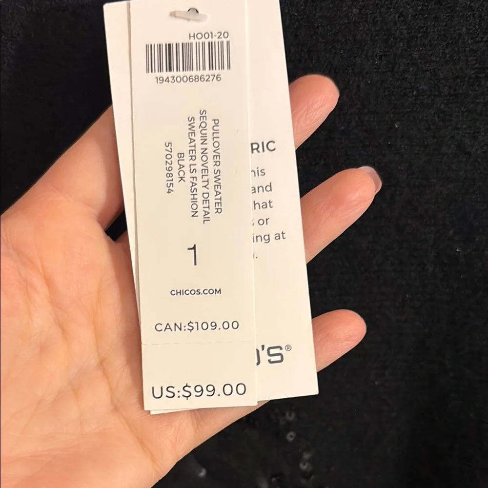 NWT Chico's Black sequined Long Sleeve sweater size Medium - Picture 5 of 8